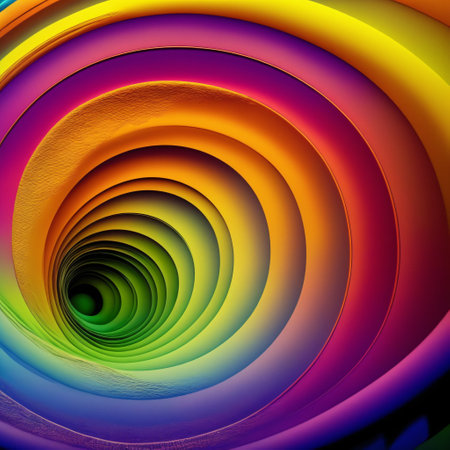 Abstract circle liquid motion flow explosion. Curved wave colorful pattern with paint drops on white backgroundの素材