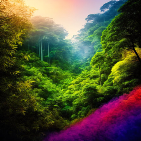 Deep tropical jungle isolated on transparent background, generative ai.の素材