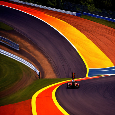 Asphalt of an international race track with a racing car at the start. Racer on a racing car passes the track.の素材