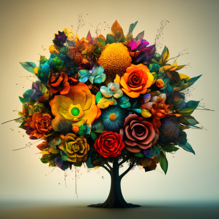 Hucyborg brain with spring flowers, symbolising mental health and self care concept, positive thinking, creative mind, positive ideas. Ai generatedの素材