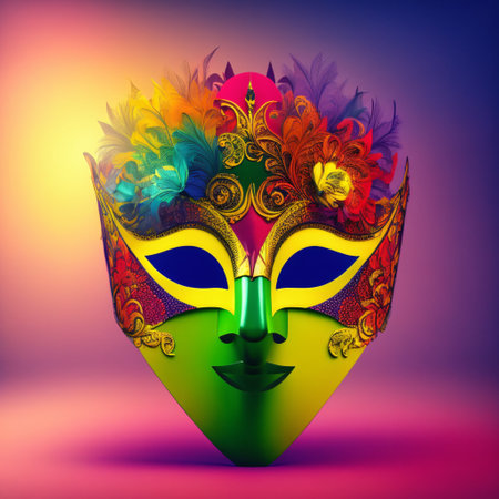 bright carnival mask in the colors of the brazilian flag, the concept of the festival and entertainmentの素材
