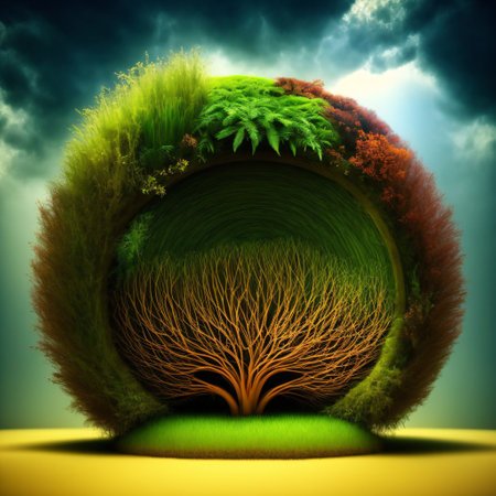 Tree with its root system going deep into the ground, soil cross section, generative AIの素材