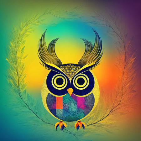 owl bird in colorful flowers.の素材