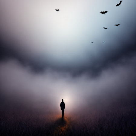 Scary, spooky, cyborg ghost with glowing eyes.の素材