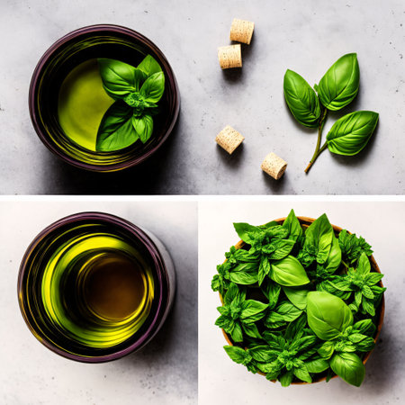 Herb essential oil aroma bootle and leaf , Generative Aiの素材