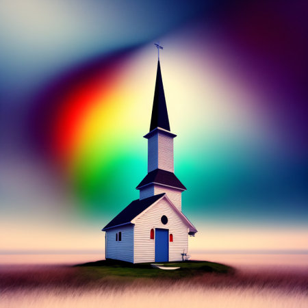 Small town church chapel building isolated on a white background, generative aiの素材
