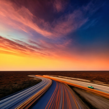 Highway horizons road. Transportation and Oil Industry at Sunset. Powering Business in the Transport Sectorの素材
