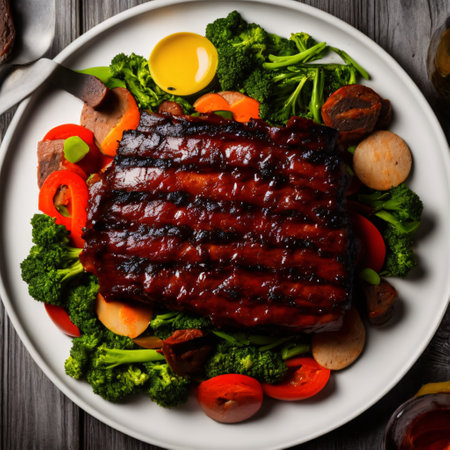 BBQ smoked ribs with dark backgroundの素材