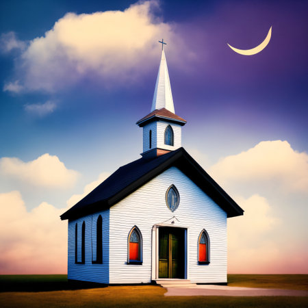 Small town church chapel building isolated on a white background, generative aiの素材