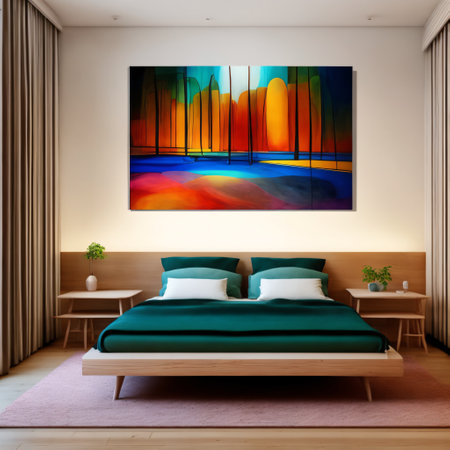 Interior mock up of a children's bedroom in a Scandinavian design with a wooden bed and soft hues,. Generative AIの素材