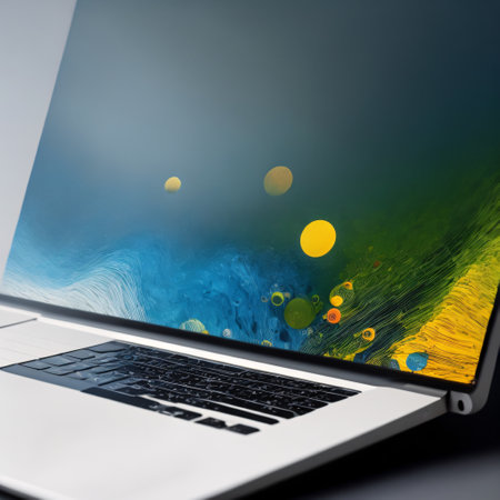 Laptop and books , technology and knowledge concept, blue background. Generative AIの素材