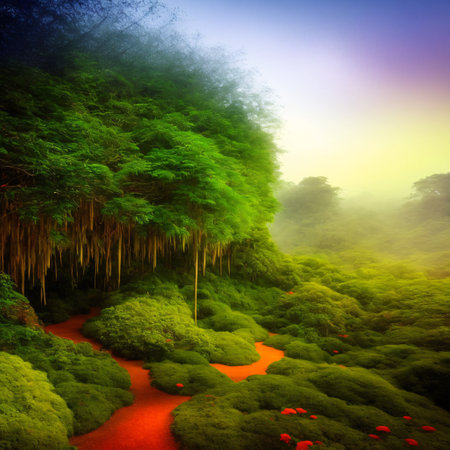 collection of Tropical Garden plants  with trees and shrubs isolated on transparent background. Generative Ai.の素材