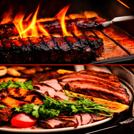 BBQ smoked ribs with dark backgroundの素材