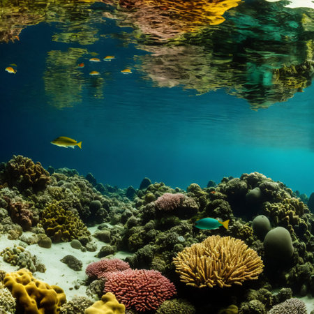 underwater scene with coral reef and fishesの素材