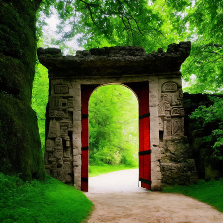 Mayan gate in the forest. Generative AIの素材