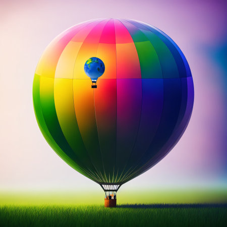 of cute kid cyborg or cyborg with big earth planet balloon, idea for environment reservation, save the world today for future of your childrenの素材