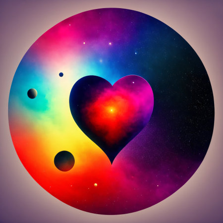 Heart shaped nebula. Heart galaxy. Astrological symbol of loveの素材