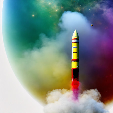 3D model space rocket with smoke isolated on white, transparent background, PNG, generative aiの素材
