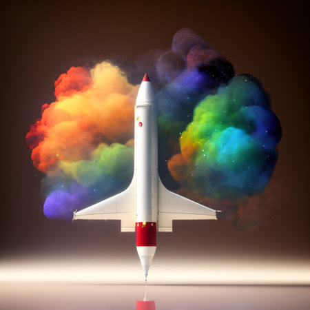 3D model space rocket with smoke isolated on white, transparent background, PNG, generative aiの素材