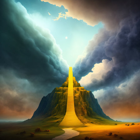the kings throne in the heaven clouds , God throne, 3d art style, AI generatedの素材