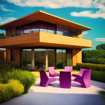 Modern design of home patio deck with garden view Generative AIの素材