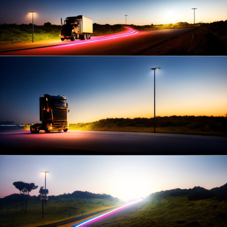 Big truck driving at night, delivery concept. Generative AIの素材