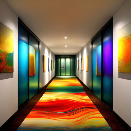 Hotel or office building lobby floor with modern interior. distinct generative AI image.の素材