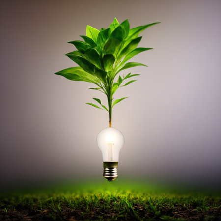 Light Bulb with sprout inside isolated in white background. Small plant growing inside a lightbulb. Generative AIの素材