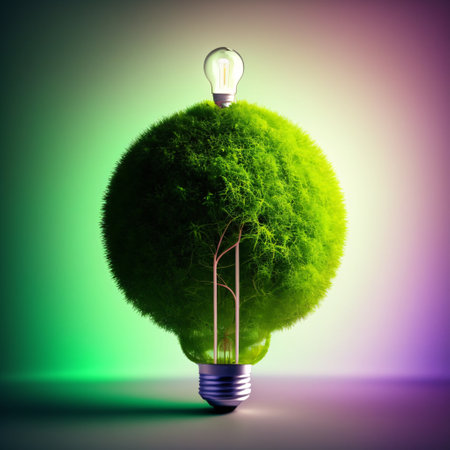 Light Bulb with sprout inside isolated in white background. Small plant growing inside a lightbulb. Generative AIの素材
