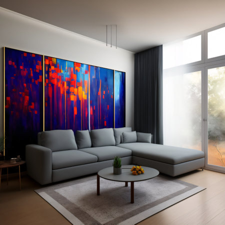 camÃ©ra 360 degrÃ©s posÃ© sur un trÃ©pied, dans un salon moderne pour crÃ©ation d'une visite virtuelle -  iaの素材