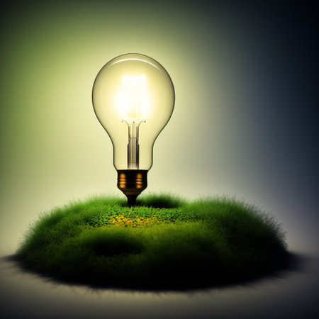 Light Bulb with sprout inside isolated in white background. Small plant growing inside a lightbulb. Generative AIの素材