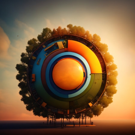 Photo of an apartment building with a flat roof on which a solar system is installed, made with generative aiの素材