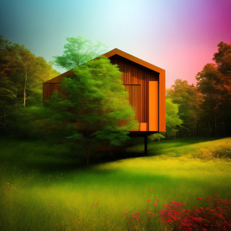 of modern minimalist cabin house in the forestの素材