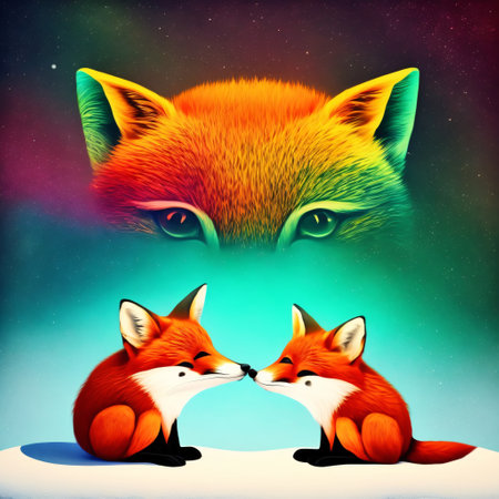 Cute foxes in the winter forest. Colorful illustration.の素材