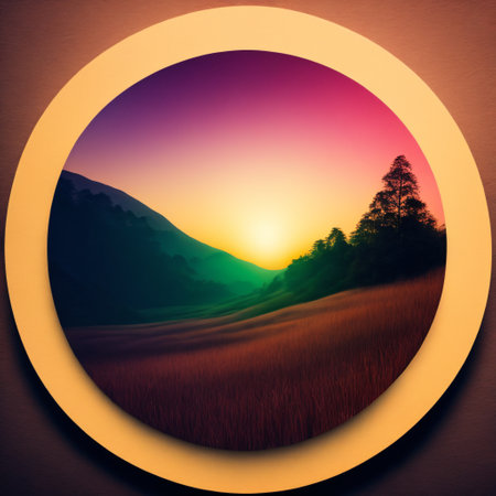 Mountain peak view landscape with sunrise soft light. Flat 2d vector  background generative aiの素材