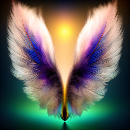An angel wings with white feathers isolated on transparent background - Generative AIの素材