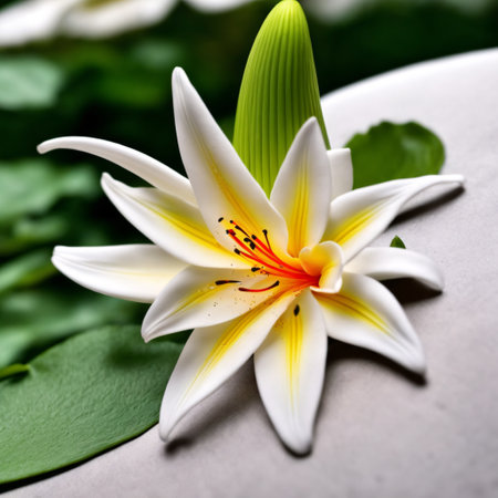Funeral - Lily On White Background with copy space (Generative AI Art)の素材