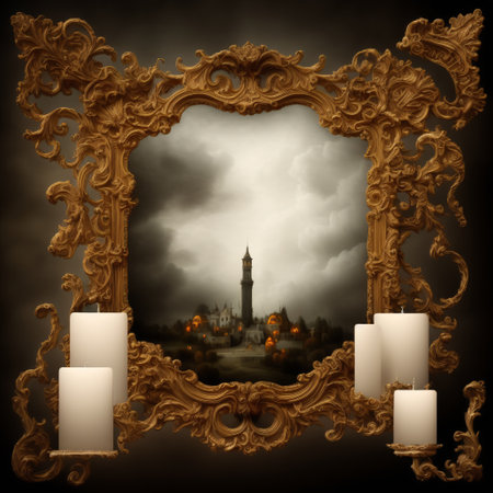 Abstract halloween abstract fogmagical dark fairy tale forest at nightの素材