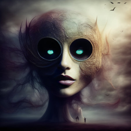 Abstract halloween abstract fogmagical dark fairy tale forest at nightの素材