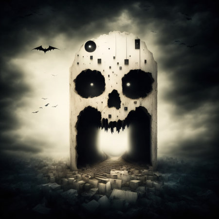 Abstract halloween abstract fogmagical dark fairy tale forest at nightの素材