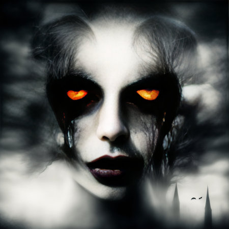 Abstract halloween abstract fogmagical dark fairy tale forest at nightの素材