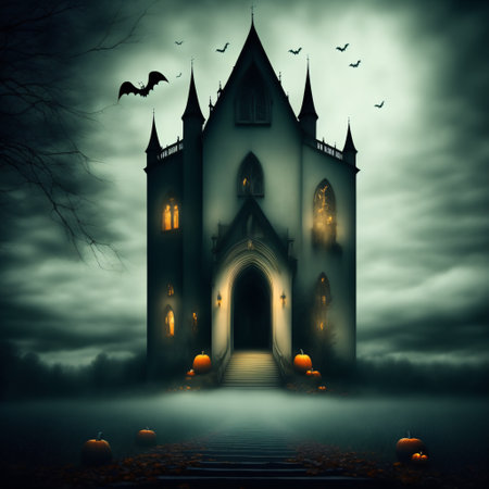 Abstract halloween abstract fogmagical dark fairy tale forest at nightの素材