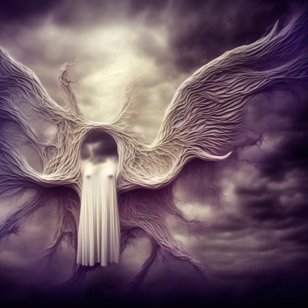 Abstract halloween abstract fogmagical dark fairy tale forest at nightの素材