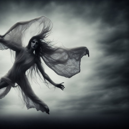 Abstract halloween abstract fogmagical dark fairy tale forest at nightの素材