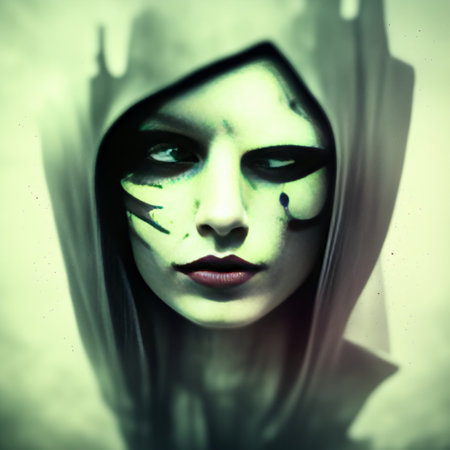 Abstract halloween abstract fogmagical dark fairy tale forest at nightの素材