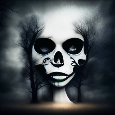 Abstract halloween abstract fogmagical dark fairy tale forest at nightの素材