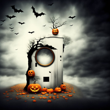 Abstract halloween abstract fogmagical dark fairy tale forest at nightの素材