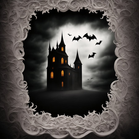 Abstract halloween abstract fogmagical dark fairy tale forest at nightの素材