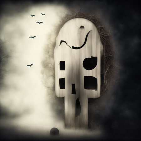 Abstract halloween abstract fogmagical dark fairy tale forest at nightの素材