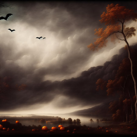 Abstract halloween abstract fogmagical dark fairy tale forest at nightの素材